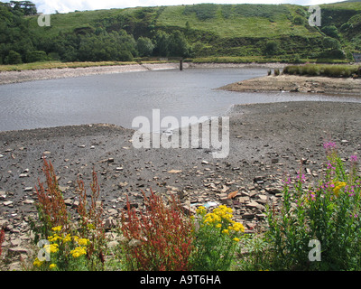 Faible niveau d'eau à un réservoir à Belmont Village près de Bolton, North West, Angleterre, Royaume-Uni. photo DON TONGE Banque D'Images