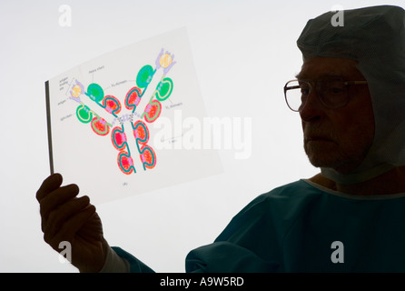 L'étude technicien medical diapositives couleur à partir d'un rétroprojecteur. Banque D'Images