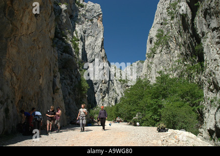 Grimpeurs en free climber gulch Le parc national de Paklenica Croatie montagnes Velebit Banque D'Images