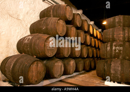 Barils de vin de porto Offley venant à échéance dans les caves de Porto Portugal Banque D'Images