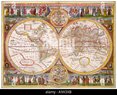 Carte du Monde 1670 Overton Banque D'Images