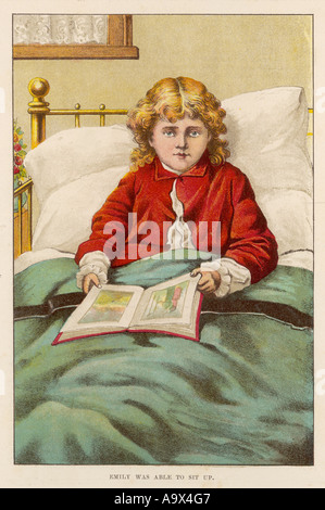 Girl Reading in Bed Banque D'Images