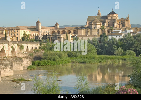 Espagne Cordoue La Mezquita La Grande Mosquée vu à travers la rivière Guadalquivir Banque D'Images