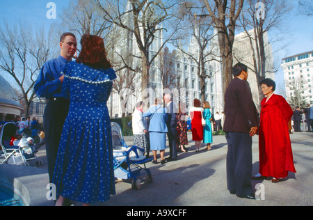 Salt Lake City Utah USA Temple Square Mormons Week-end de conférence Banque D'Images