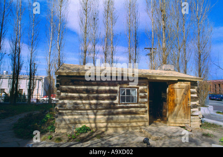 Salt Lake City Utah USA Musée de l'Art Histoire de l'Église Mormon Pioneer Log Cabin Banque D'Images