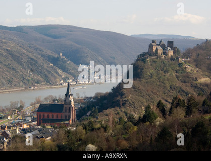 Vue de la ville d'Oberwesel, vallée du Rhin, Allemagne Banque D'Images
