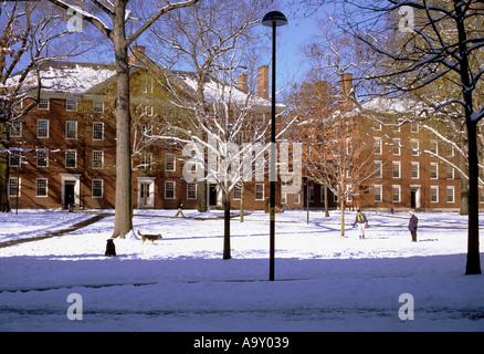 Campus de l'Université de Harvard avec la neige en masse Cambridge USA Banque D'Images