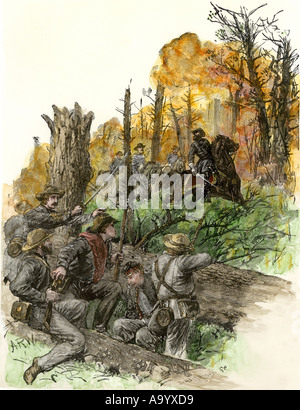 Général confédéré Thomas Stonewall Jackson mortellement blessé par ses propres hommes à la bataille de Chancellorsville 1863. À la main, gravure sur bois Banque D'Images