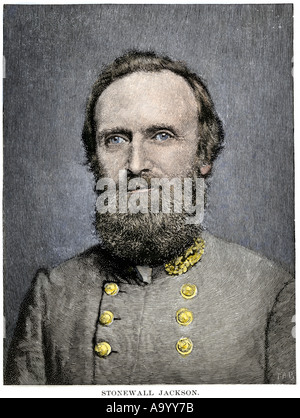 Général confédéré Thomas Stonewall Jackson. À la main, gravure sur bois Banque D'Images