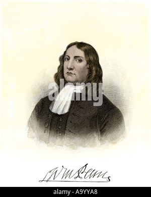 William Penn avec autographe. À la main, gravure sur acier Banque D'Images