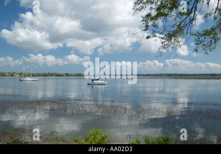 Bateaux sur la baie de Beaufort, Caroline du Sud, États-Unis, avec une eau sereine et un environnement pittoresque. Banque D'Images