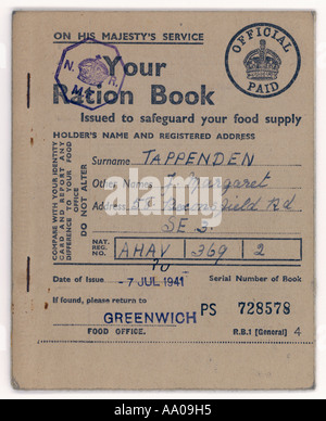 Ration alimentaire Livre 1941 Banque D'Images