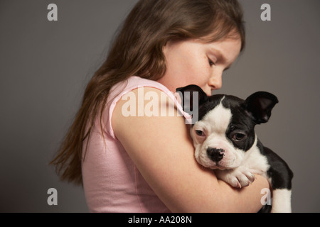 Fille avec un chien Banque D'Images