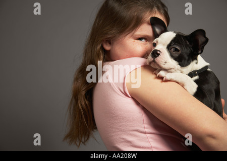 Portrait of Girl with Dog Banque D'Images