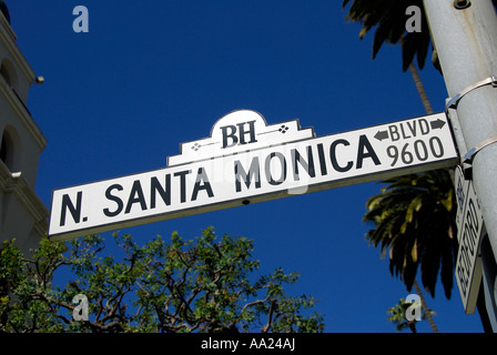 Santa Monica Boulevard North road sign, Los Angeles, Californie, USA Banque D'Images