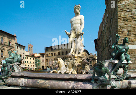 Fontaine de Neptune par Bartolomeo Ammannati, Piazza della Signoria, Florence, Toscane, Italie Banque D'Images
