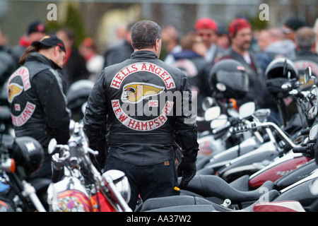 Funérailles des Hells Angels motorcycle club membres lors de funérailles pour les états qui a été abattu par Banque D'Images