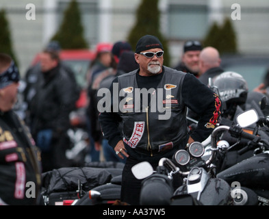 Funérailles des Hells Angels motorcycle club membres lors de funérailles pour les états qui a été abattu par Banque D'Images