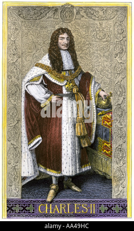 Charles II, Roi de Grande-Bretagne. À la main, gravure sur bois Banque D'Images