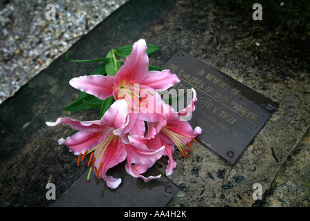 La tombe d'un enfant avec des fleurs Banque D'Images