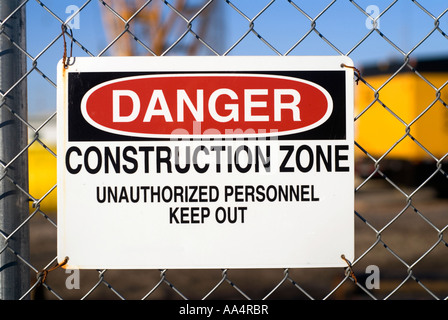 Close up of Danger Zone de construction sign Banque D'Images