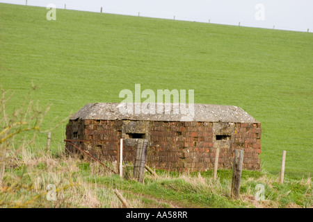 La Seconde Guerre mondiale type 22 casemate militaire dans les terres agricoles ouvertes près de Crofton dans le Berkshire. Banque D'Images