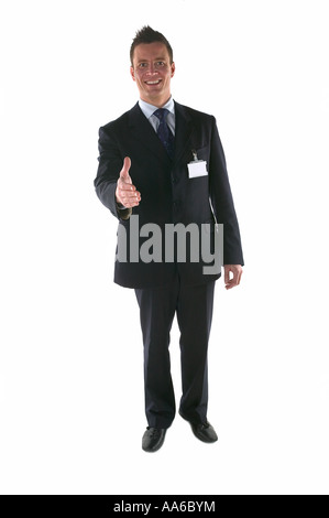 Businessman wearing a blank carte d'identité et d'une poignée de geste Banque D'Images