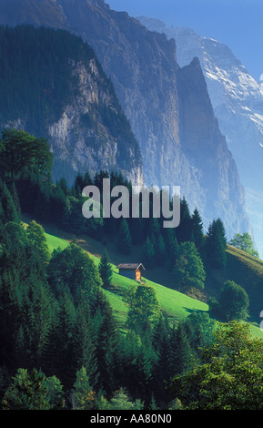 Chalet de montagne nr Wengen vallée de Lauterbrunnen Oberland bernois Suisse Banque D'Images