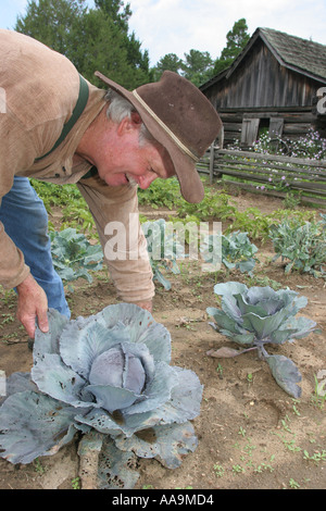 Alabama Wiregrass région,Dothan,Landmark Park,Living History Farmstead,construit,construit 1901,agriculteur,agriculture,jardin,récolte de chou,visiteurs tr Banque D'Images