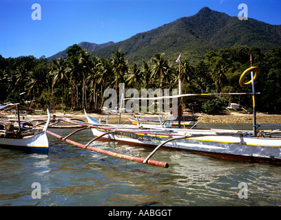 Philippines Palawan Sabang outrigger bateaux Banque D'Images