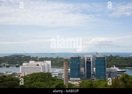 Vue du Harbourfront Centre de croisière et de développement l'île de Sentosa téléphérique depuis le Mont Faber Jewel Box Singapour Banque D'Images