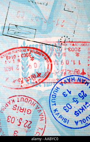 Timbres d'entrée sur le passeport israélien Banque D'Images