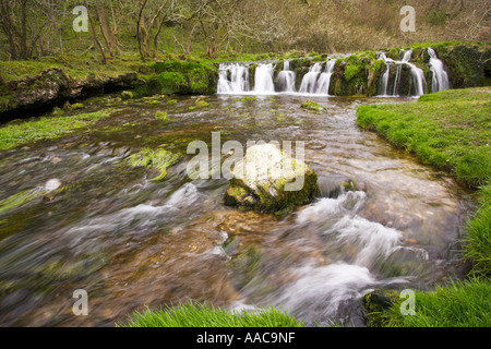 Cascade sur la rivière Lathkill dans Lathkill Dale. Banque D'Images