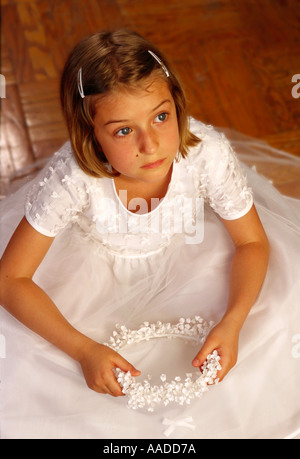 Portrait de jeune fille au cours de jour de la Première Communion Banque D'Images