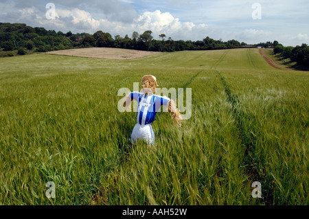 Un épouvantail habillé de Brighton et Hove Albion Football Club strip sur l'emplacement de nouveau stade dans la région de Brighton and Hove Banque D'Images