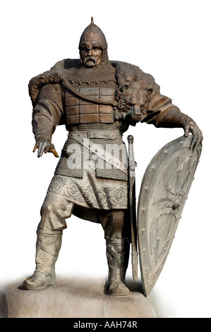 Sculpture en bronze d'un Samurai isolé sur blanc dentelle guerrier en armure Banque D'Images