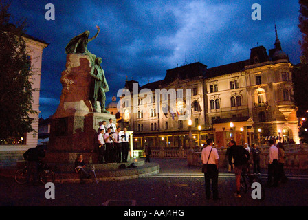 Preseren Square at Night Ljubljana Slovénie Banque D'Images