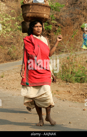 Femme voyageant sur le marché à un Bissamcuttack, Chatikona, Orissa, Inde Banque D'Images