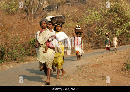 Les femmes voyageant sur le marché à un Bissamcuttack, Chatikona, Orissa, Inde Banque D'Images