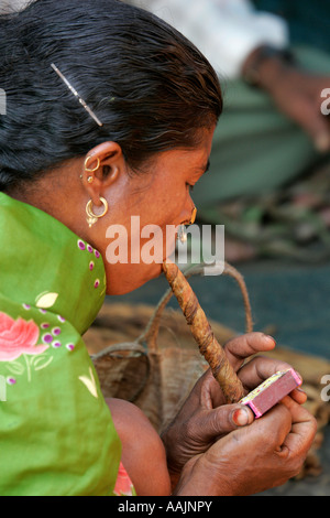 À Tribeswoman le marché à Bissamcuttack, Chatikona, Orissa, Inde Banque D'Images