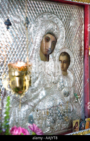 Vierge à l'enfant à partir d'une image religieuse monastère orthodoxe serbe près de Sveti Stefan au Monténégro Banque D'Images