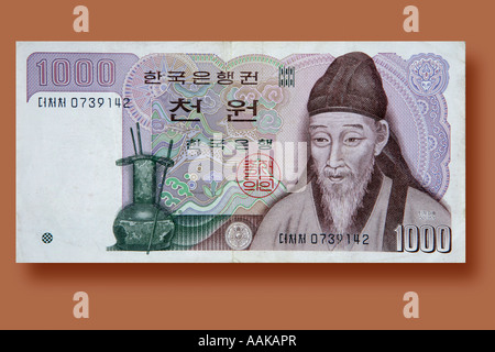 1000 bill a remporté l'argent de papier en provenance de Corée du Sud Banque D'Images
