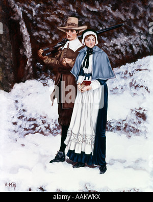 JOHN ALDEN & PRISCILLA ALLER À L'ÉGLISE PAR BOUGHTON Banque D'Images