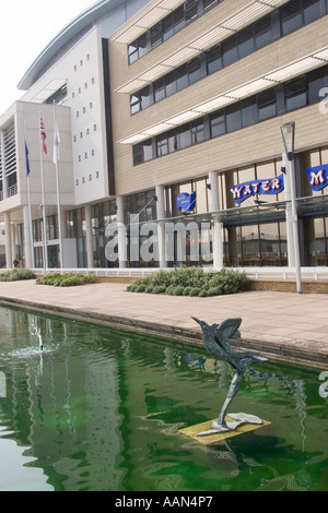 'Bird' statue en bronze par Hebe Comerford 1985 dans les jardins d'eau et centre civique de Harlow Essex UK Banque D'Images