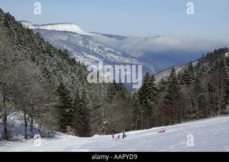 France Lans en Vercors champ neigeux et la Vallée Banque D'Images