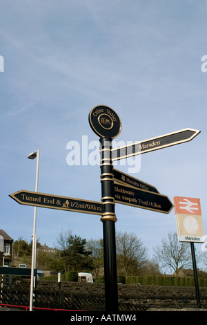 Panneaux de direction aux sites touristiques et sites canal Marsden Banque D'Images