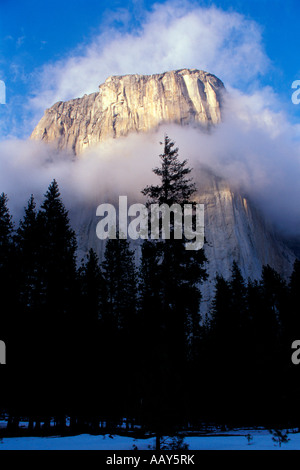 El Capitan en hiver avec l'ombre qui planait sur le sommet de la montagne dans le Parc National de Yosemite en Californie Banque D'Images