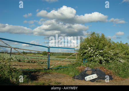 Les décharges sauvages en milieu rural Leicestershire, Angleterre, RU Banque D'Images