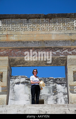 Ruines du palais, tourisme à Mitla Site Archéologique, San Pablo Villa de Mitla, Mitla, près de Oaxaca, l'état d'Oaxaca, Mexique Banque D'Images