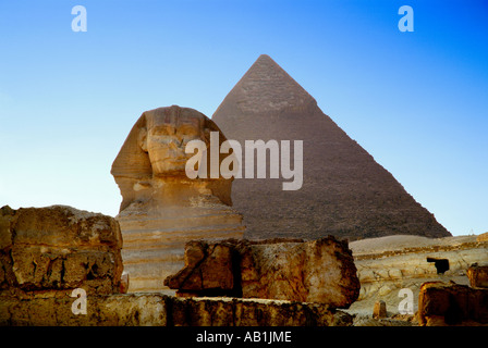 Sphinx,pyramide de Gizeh,Khafré, al-Ahram, Le Caire, Egypte Banque D'Images